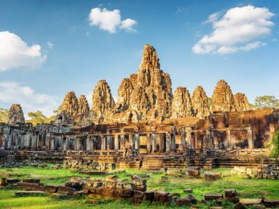 Bayon Temple stone faces Angkor Thom Siem Reap Cambodia architecture
