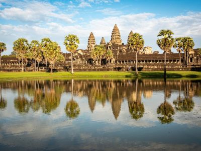 Angkor Wat temple reflection in water Siem Reap Cambodia