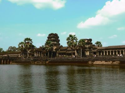 Angkor Wat temple complex near water Siem Reap Cambodia