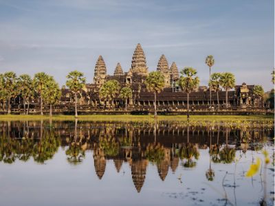 Angkor Wat temple reflection lake Siem Reap Cambodia sunrise view